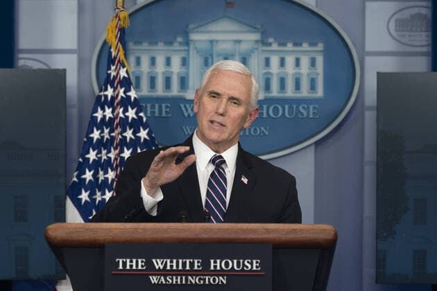 United States Vice President Mike Pence participates in a news briefing with members of the Coronavirus Task Force at the White House on Wednesday, April 8, 2020 in Washington DC.  WAX20200408993 CHRISxKLEPONIS
