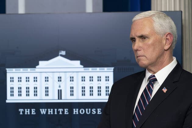 United States Vice President Mike Pence participates in a news briefing with members of the Coronavirus Task Force at the White House on Wednesday, April 8, 2020 in Washington DC.  WAX20200408994 CHRISxKLEPONIS