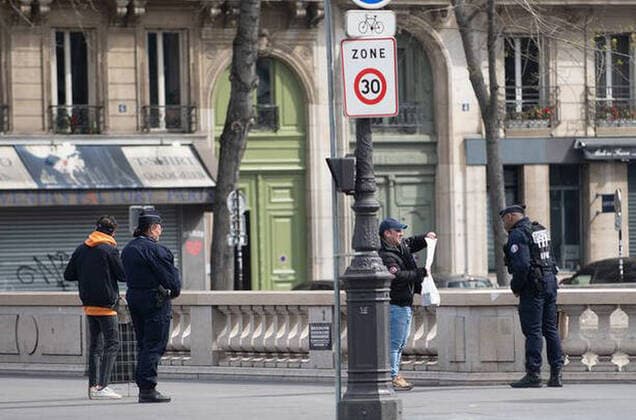 Paris France9 04 2020 Tens of thousands of extra police and gendarmes are being posted across France to ensure people respect the coronavirus lockdown during what would traditionally be the grand dÃ part for the Easter holidays on Friday. Checkpoints are being set up on all major roads and motorways out of towns and cities with orders to turn back those attempting to break the rules.Antranik HBLnetwork