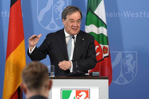Armin Laschet at a press conference to present the Covid 19 Case Cluster Study in the State Chancellery Düsseldorf, 09 04 2020 Foto:xJ.xKrickx xFuturexImage