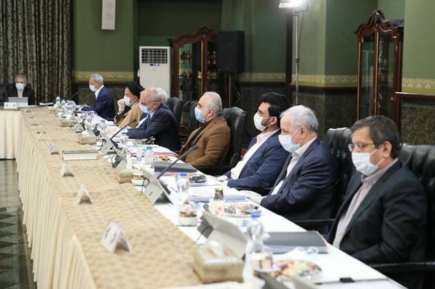 April 8, 2020, Tehran, Iran: Members of the Iranian government wear face masks during the National Committee Against the Coronavirus (COVID-19), in Tehran, Iran. Tehran Iran - ZUMAi98_ 20200408_zih_i98_015 Copyright: xIranianxPresidencyx
