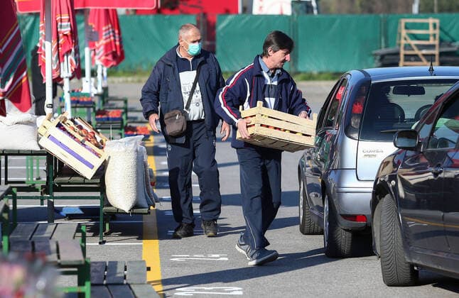 PXL_ Drive-in market in Zitnjak 09.04.2020. Zagreb, Croatia - Drive-in market in Zitnjak has been established. MatijaxHabljak PIXSELL