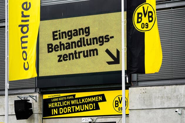 Dortmund, 9 April 2020 A temporary corona test and treatment centre has been set up in part of the Signal Iduna Park Westfalenstadion of the Bundesliga club BvB Borussia Dortmund Citizens can be tested for the novel COVID 19 corona virus here