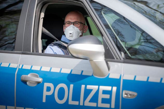 LUISENPARK ERFURT 09 04 2020 Erfurt police commissioner Daniel Weise in a police vehicle on 9 April 2020 in Erfurts Luisenpark