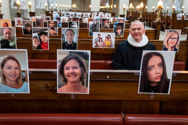 County Prosecutor Anders Gadegaard and Copenhagen Cathedral held Easter service in front of a congregation of selfies on Thursday, April 9, 2020 Due to COVID 19, Our Ladys church inspired by an Italian church held the devotional on Thursday before a congregation that had sent selfies to the church, Denmark,  Copyright: MartinxSylvestx COP101 spdk20200409-163517-L