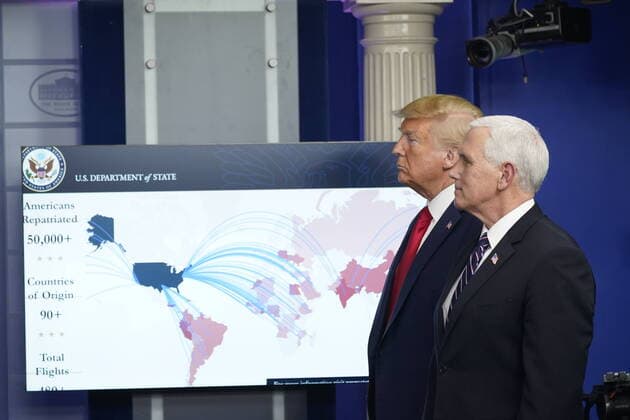 News Themen der Woche KW15 United States President Donald J. Trump, left, and US Vice President Mike Pence, right, participate in a news briefing with members of the Coronavirus Task Force at the White House in Washington, DC on Wednesday, April 8, 2020. Copyright: xChrisxKleponisx