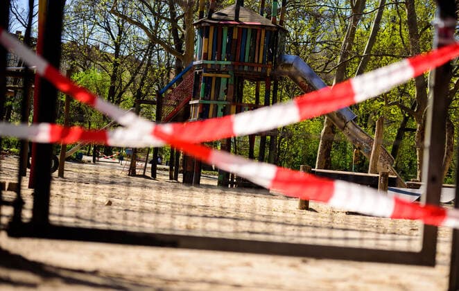 April 9, 2020, Berlin, Berlin, Germany: A slide can be seen on a closed children s playground behind barrier tape. German Federal Government and the heads of government of the federal states adopted guidelines for further restricting social contacts in the public sector in view of the corona epidemic in Germany. Currently, meetings of more than two people are not allowed. As far as possible, a minimum distance of 1.5 meters must be maintained. Violations are punishable by a fine. Berlin Germany - ZUMAs172 20200409_zap_s172_003 Copyright: xJanxScheunertx