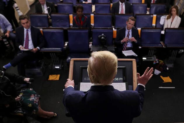April 9, 2020, Washington, District of Columbia, USA: United States President Donald J. Trump speaks during a press briefing with members of the coronavirus task force in the Brady Press Briefing Room of the White House on April 9, 2020 in Washington, DC Washington USA - ZUMAs152 20200409_zaa_s152_018 Copyright: xOliverxContrerasx