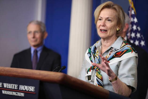April 9, 2020, Washington, District of Columbia, USA: Dr. Deborah Birx, White House coronavirus response coordinator speaks during a press briefing with members of the coronavirus task force in the Brady Press Briefing Room of the White House on April 9, 2020 in Washington, DC as Director of the National Institute of Allergy and Infectious Diseases at the National Institutes of Health Dr. Anthony Fauci looks on Washington USA - ZUMAs152 20200409_zaa_s152_041 Copyright: xOliverxContrerasx