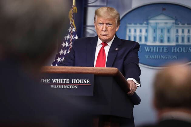 April 9, 2020, Washington, District of Columbia, USA: United States President Donald J. Trump speaks during a press briefing with members of the coronavirus task force in the Brady Press Briefing Room of the White House on April 9, 2020 in Washington, DC. .Credit: Pool via CNP Washington USA - ZUMAs152 20200409_zaa_s152_050 Copyright: xOliverxContrerasx