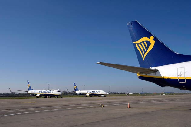 Illustration picture shows Ryanair planes during a visit to several services at Brussels South Airport, in Gosselies, Charleroi, Friday 10 April 2020. Belgium is in its fourth week of confinement in the ongoing corona virus crisis.  POOLxCHRISTOPHExLICOPPE 2494908