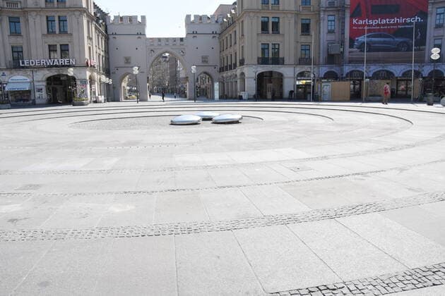 Stachus wells due to corona virus Removed seat stones Munich 10 04 20 Munich