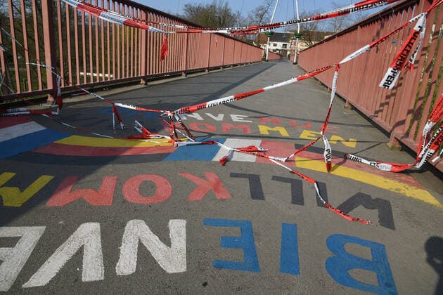 In Kleinblittersdorf in the Saarland, Germany, the border between Germany and France is closed on Good Friday 10 4 2020 due to the corona pandemic The border was cleared by the corona virus, a historical and drastic experience for the people bub