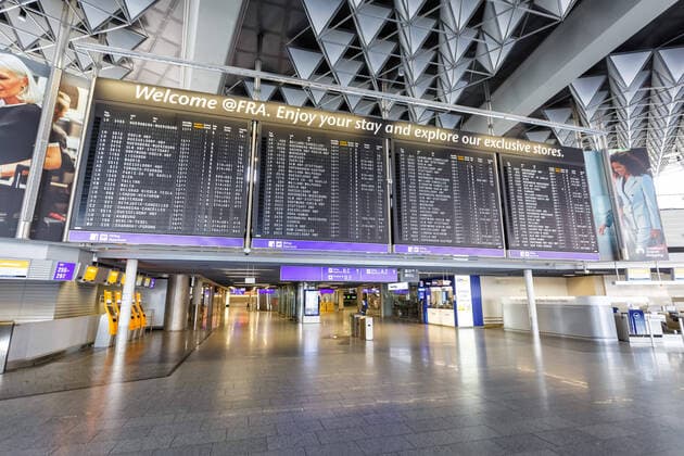 Frankfurt, Germany 7 April 2020 Empty Terminal 1 Frankfurt Airport FRA during Coronavirus Corona Virus COVID 19 in Germany
