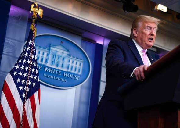 United States President Donald J. Trump speaks at a Coronavirus briefing at the White House on Friday, April 10, 2020, in Washington, DC. With the U.S. death toll from the coronavirus pandemic expected to peak over the weekend, most of the country will be firmly under stay-at-home orders on Easter Sunday. Copyright: xKevinxDietschx xPoolxviaxCNPx MediaPunchx