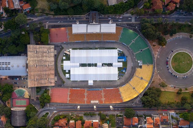 SÃO PAULO, SP - 10.04.2020: FIELD HOSPITAL IN PACAEMBU - Drone photos, taken from the field hospital at the Pacaembu stadium, created for the Covid-19 crisis, in São Paulo, SP. x1903226x  AndrexChaco