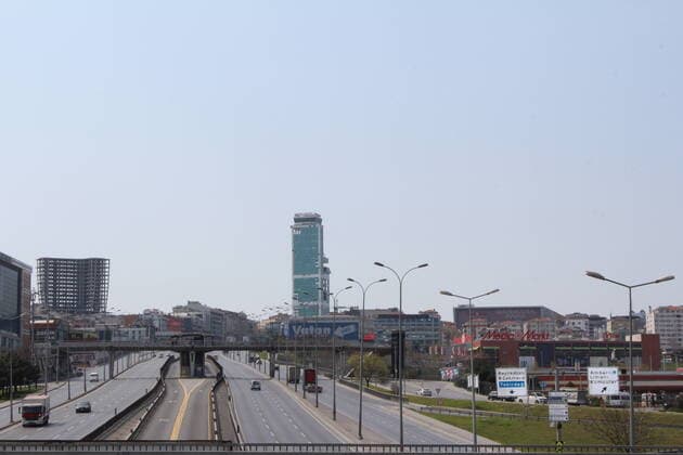 As a Coronavirus protection Turkey strated a curfew from saturday 00:01 for 31 big citys that starts with Istanbul effective immediately. On saturday the streets of Istanbul was really bare. It seems like the people are implementing the curfew , Istanbul , Turkey on April 11 , 2020. 