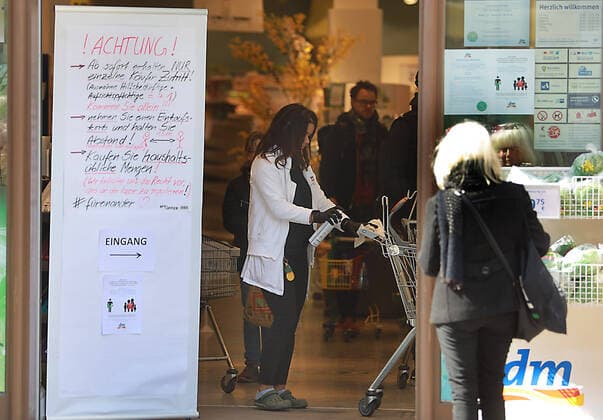 01 04 2020 Halle Saale CORONA pandemic covid19 covid 19 Corona Virus Coronavirus photo DM drugstore in Halle disinfection shopping trolley disinfect Saxony Anhalt AS