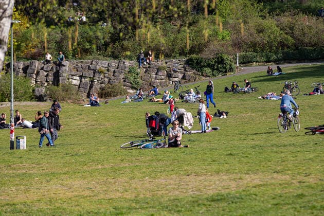 Berliners mostly adhere to Corona Contact rules at the O, Despite the exit restrictions due to Covid19 many parks are well filled with visitors The distance rules are mostly adhered to Here pictures of Viktoriapark Berlin Berlin Germany