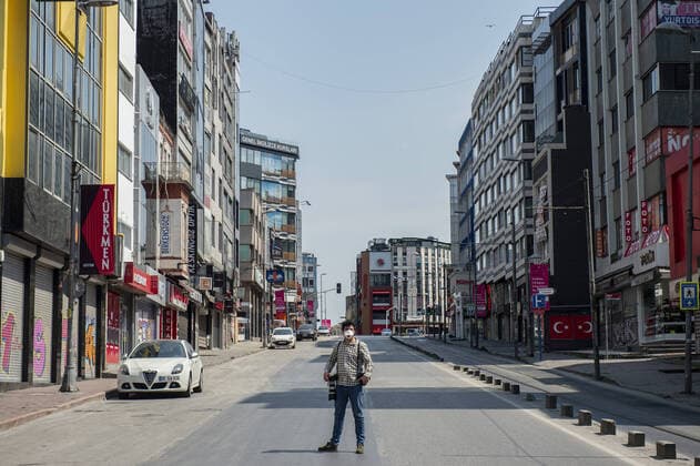 Istanbul™s normally crowded but now mostly deserted streets after the two-day curfew declared by the government to slow coronavirus spread in Turkey, Saturday, April 11, 2020. Copyright: AkinxCeliktas 16717884