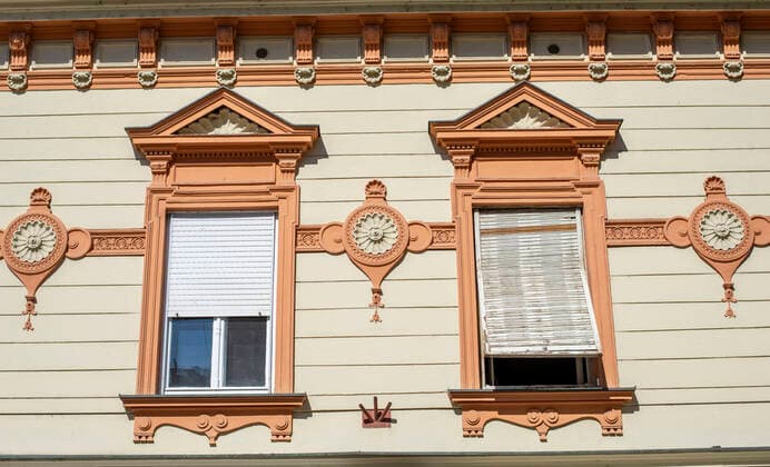 restored facade in the old town of Maribor, Slovenia