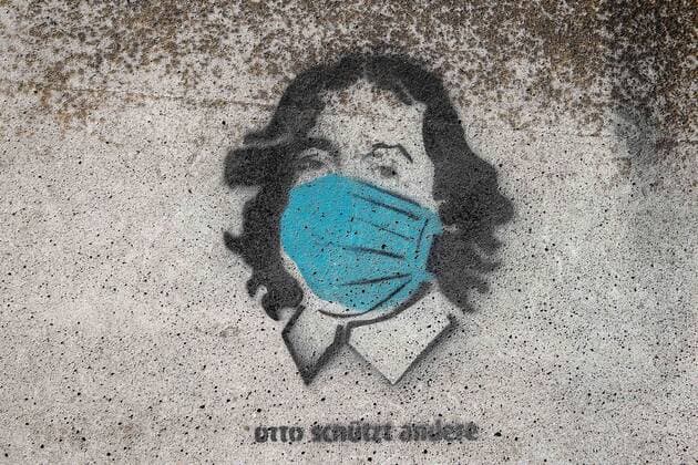 11 04 2020, xtgx, Effects of the Corona Virus in Magdeburg, Graffiti at the Petrifoerder Otto schuetzen andere , Picture by Otto Von Guericke Symbol picture, symbol photo, mouth guard, mouth guard duty Magdeburg