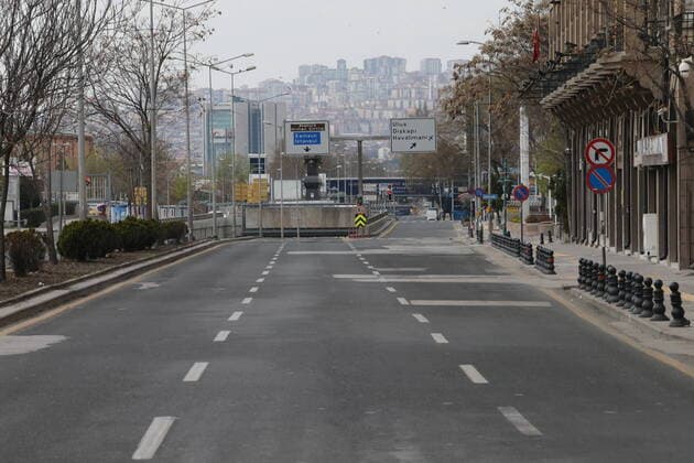 Turkey™s capital Ankara™s normally crowded but now mostly deserted streets after the two-day curfew declared by the government to slow coronavirus spread, in Ankara, Saturday, April 11, 2020. 16718082