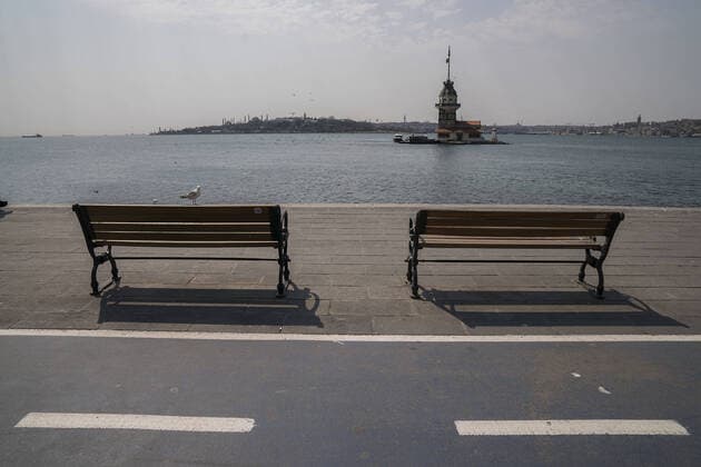 Istanbul™s normally crowded but now mostly deserted Kadikoy district streets after the two-day curfew declared by the government to slow coronavirus spread, in Istanbul, Saturday, April 11, 2020. Copyright: MuratxBaykara 16718140