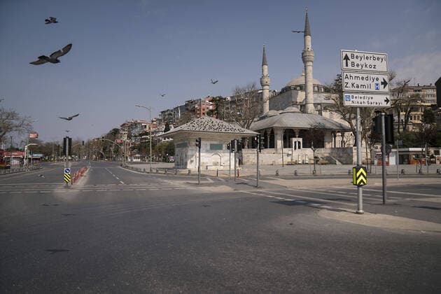 Istanbul™s normally crowded but now mostly deserted Kadikoy district streets after the two-day curfew declared by the government to slow coronavirus spread, in Istanbul, Saturday, April 11, 2020. Copyright: MuratxBaykara 16718142