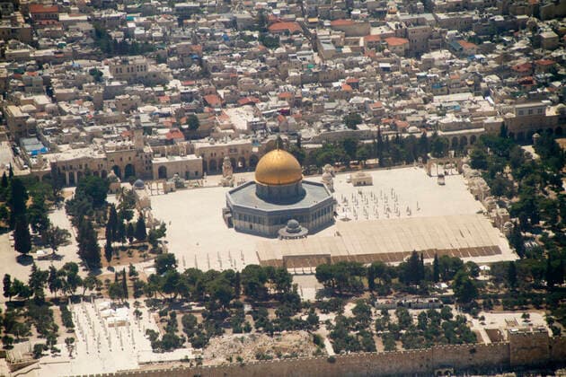 Aerial view of the Temple Mount, Dome of the Rock and the Old City and the Old City Walls Jerusalem,Israel Copyright: xHalxBeralx HB-AP15-567