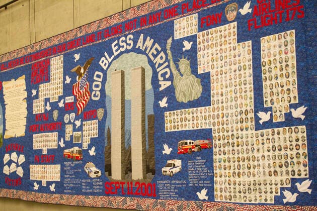 20 Jahre Anschläge vom 11. September: Gedenkkultur in den USA Closeup of the Memorial Quilt with the images of all the people killed in the various 9 11 attacks on display in the National 9 11 Memoiral Museum New York City,New York Copyright: xHalxBeralx HB-New York-015