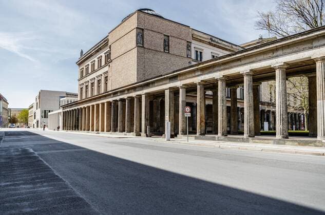 (200412) -- BERLIN, April 12, 2020 (Xinhua) -- Empty streets are seen in front of the Neues Museum (New Museum) in Berlin, capital of Germany, April 11, 2020. According to the Robert Koch Institute, almost 120,000 people in Germany have tested positive for the coronavirus, and more than 2,500 have died as of Friday midnight. (Photo by Binh Truong Xinhua) GERMANY-BERLIN-COVID-19 