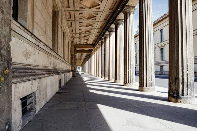 (200412) -- BERLIN, April 12, 2020 (Xinhua) -- Photo taken on April 11, 2020 shows an empty corridor in front of the Neues Museum (New Museum) in Berlin, capital of Germany. According to the Robert Koch Institute, almost 120,000 people in Germany have tested positive for the coronavirus, and more than 2,500 have died as of Friday midnight. (Photo by Binh Truong Xinhua) GERMANY-BERLIN-COVID-19 