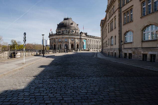 (200412) -- BERLIN, April 12, 2020 (Xinhua) -- Few pedestrians are seen near the Bode Museum in Berlin, capital of Germany, April 11, 2020. According to the Robert Koch Institute, almost 120,000 people in Germany have tested positive for the coronavirus, and more than 2,500 have died as of Friday midnight. (Photo by Binh Truong Xinhua) GERMANY-BERLIN-COVID-19 