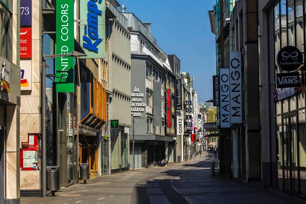 Because of the ban on contact and exit restrictions due to the corona virus, Colognes city centre, like here on Hohe Strasse, was as good as deserted Hohe Strasse on Easter Sunday 2020