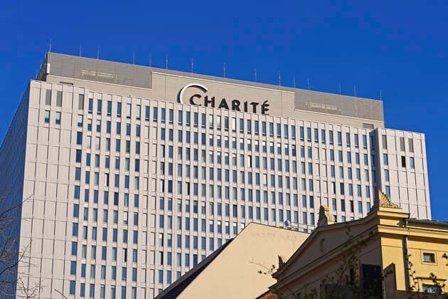 The modern bed house of the Charite in the middle of historical buildings, Berlin Mitte, Germany mcpins mcpins