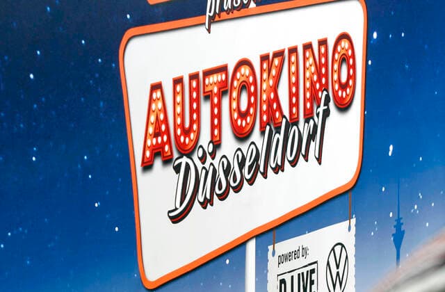 12 04 2020, Catholic Easter Mass at the drive-in cinema Düsseldorf, logo of the drive-in cinema 12 04 2020, Catholic Easter Mass at the drive-in cinema Düsseldorf 12 04 2020, Catholic Easter Mass at the drive-in cinema Düsseldorf