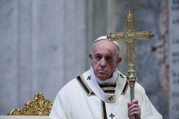 April 12, 2020 - Vatican City, Holy See - POPE FRANCIS celebrates Easter mass in an empty St. Peter s Basilica. After the mass Pope Francis delivers the blessing Urbi et Orbi . Credit Image: via ZUMA Wire) Italy - ZUMAi15_ 20200412_zaf_i15_027 Copyright: xEvandroxInettix