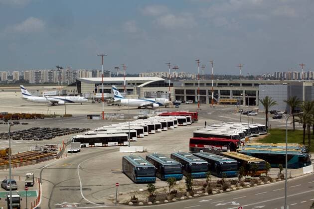 (200412) -- TEL AVIV, April 12, 2020 (Xinhua) -- Photo taken on April 12, 2020 shows airplanes at Ben-Gurion International Airport near Israeli city of Tel Aviv amid the coronavirus pandemic. Israeli Prime Minister Benjamin Netanyahu ordered on Saturday to stop all flights to the country after passengers entered Israel without health supervision amid the novel coronavirus pandemic. According to the Israeli government s instructions, anyone who lands in the country must immediately enter a 14-day quarantine. (Photo by Gil Cohen Magen Xinhua) MIDEAST-TEL AVIV-COVID-19-FLIGHT STOP 