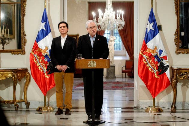 Santiago, April 12, 2020 The President of the Republic, Sebastian Pinera, together with the Minister of Finance, Ignacio Briones, made a press conference at the Palacio de La Moneda Dragomir Yankovic Aton Chile, Santiago Chile Aton 411508  Copyright: DRAGOMIRxYANKOVIC ATONxCHILE