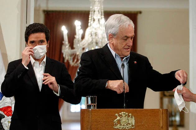 Santiago, April 12, 2020 The President of the Republic, Sebastian Pinera, together with the Minister of Finance, Ignacio Briones, made a press conference at the Palacio de La Moneda Dragomir Yankovic Aton Chile, Santiago Chile Aton 411511  Copyright: DRAGOMIRxYANKOVIC ATONxCHILE