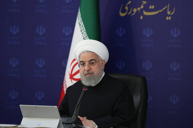 April 12, 2020, Tehran, Iran: A handout picture provided by the on April 12, 2020, shows Iranian President, HASSAN ROUHANI, chairing a cabinet session in the capital Tehran. Iran announced 117 new deaths from the novel coronavirus, bringing the overall official toll to 4,474, even as it eased some restrictions that had been imposed to slow the spread of the illness. Tehran Iran - ZUMAi98_ 20200412_zih_i98_014 Copyright: xIranianxPresidencyx