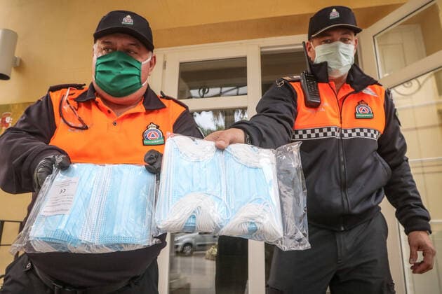 April 12, 2020: 12 April 2020 (Malaga ) The Government of Spain has delivered to Malaga the 372,000 masks that will begin to be distributed this Monday among workers returning to their posts. They will be given to people who have to travel to work and it is more complex to maintain the safe distance. - ZUMAc161 20200412_zap_c161_012 Copyright: xLorenzoxCarnerox