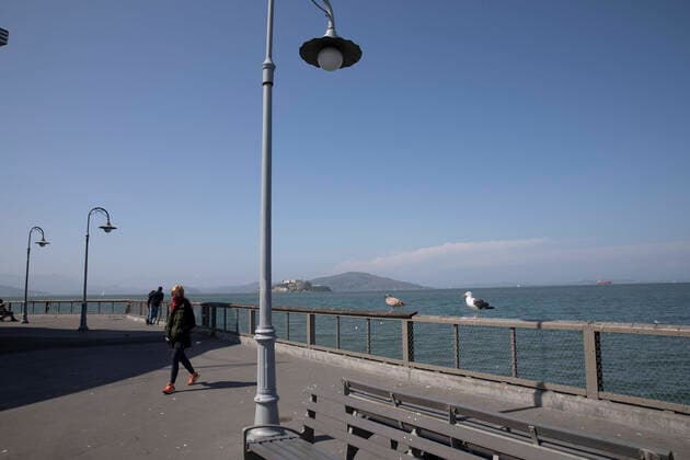 (200413) --SAN FRANCISCO, April 13, 2020 -- Photo taken on April 12, 2020 shows a view of the Fisherman s Wharf amid COVID-19 outbreak in San Francisco, the United States. (Photo by Xinhua) U.S.-SAN FRANCISCO-COVID-19 LixJianguo 