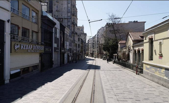 Normally busy but now mostly deserted Istiklal Street in Istanbul after the curfew declared by the government to slow coronavirus spread, Sunday, April 12, 2020. Copyright: TolgaxAdanali 16719054