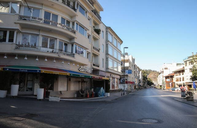 Normally busy but now mostly deserted Besiktas District at Bosphorus in Istanbul after the curfew declared by the government to slow coronavirus spread, Sunday, April 12, 2020. Pictures show Bebek, Arnavutkoy, Akintiburnu and Kurucesme villages at Bosphorus in Istanbul Copyright: TolgaxAdanali 16718998
