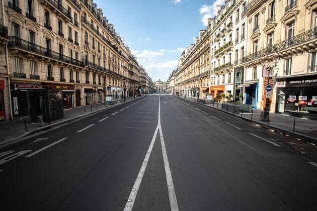 General view of the empty Avenue de l Opera during citizen movement restrictions and coronavirus containment measures in Paris, France, on April 11, 2020.  Copyright: xChristophexMorinx