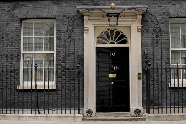 (200413) -- LONDON, April 13, 2020 (Xinhua) -- Pictures of rainbows are seen in the window of 10 Downing Street in London, Britain, April 13, 2020. The death toll of those hospitalized in Britain who tested positive for the novel coronavirus reached 10,612 as of Saturday afternoon, the Department of Health and Social Care said Sunday. (Photo by Tim Ireland Xinhua) BRITAIN-LONDON-COVID-19-DEATH TOLL 