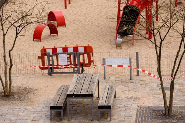 April 13, 2020: A playground is closed off with barrier tape. The German government has considerably restricted public life over the last weeks in order to slow down the spread of the Covid 19 pandemic. - ZUMAs172 20200413_zap_s172_004 Copyright: xJanxScheunertx