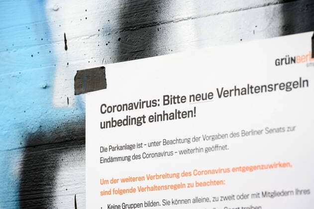 April 13, 2020: A paper with instructions on how to fight the coronavirus hangs on a wall. The German government has considerably restricted public life over the last weeks in order to slow down the spread of the Covid 19 pandemic. - ZUMAs172 20200413_zap_s172_011 Copyright: xJanxScheunertx